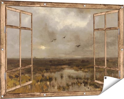 Gards Tuinposter Doorkijk Het Moeras - Anton Mauve - 120x80 cm - Tuindoek - Tuindecoratie - Wanddecoratie buiten - Tuinschilderij