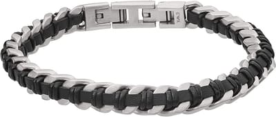 Armani Herenarmband Staal, leder One Size Zilver