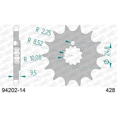 Stalen motortandwiel voor Afam 428 14 dents
