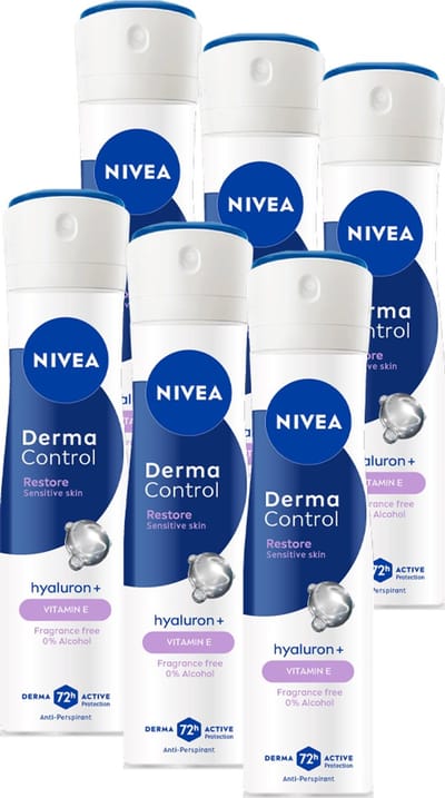 NIVEA Derma Control Restore Deodorant Spray - Tegen irritaties - Anti-transpirant - met Hyaluronzuur - Beschermt 72 uur - Voordeelverpakking - 6 x 150ml