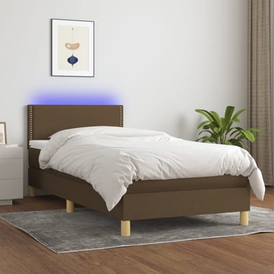 vidaXL - Boxspring - met - matras - en - LED - stof - donkerbruin - 100x200 - cm