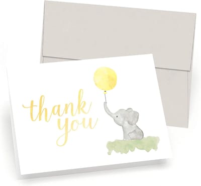 10 Bedankkaartjes Babyshower Set - Dieren Thema Blauw Geel - Inclusief Enveloppen