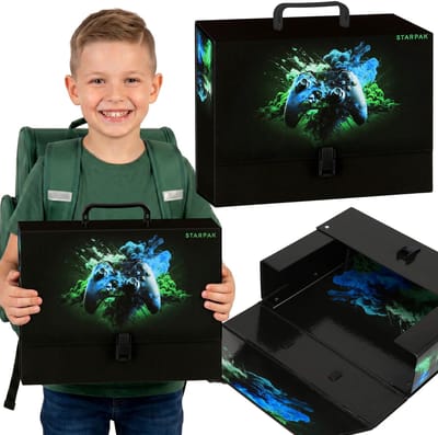 PAD Dikke, schoolmap met handvat XXL voor jongens, stevig, voor school, voor knutselprojecten A4 9 cm