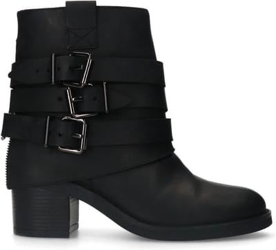Sacha - Dames - Zwarte leren enkellaarsjes met buckles - Maat 36