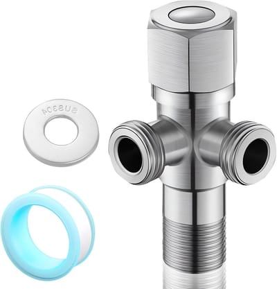 Hoekventiel van 304 roestvrij staal met 2 uitlaten en wateraansluiting, dubbele wandkraan 1/2 inch voor optimale waterafvoer en installatiegemak