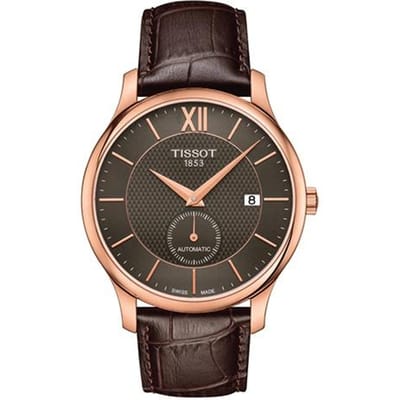 Tissot Elegance Serie Automatisch Mechanisch Uurwerk Kleine Seconden Herenhorloge 40mm Koffiekleurige Wijzerplaat Roestvrijstalen Kast Leren Band T063.428.36.068.00 Dark Coffee Strap black