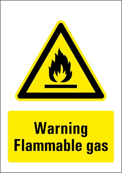 Warning flammable gas sticker 210 x 297 mm