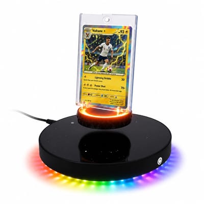 Magnetische Zwevende Display voor Kaarten van MMOBIEL – 360° Roterende Zwevende Display met Kaarthouder, LED & Adapter – Voor Verzamelkaarten, Ruilkaarten en Limited Edition Kaarten