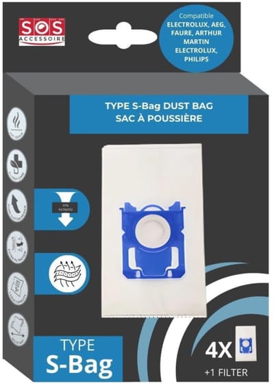 Geschikt voor PHILIPS - Stofzuigerzak S-bag 4 zakken + 1 filter - FC802103