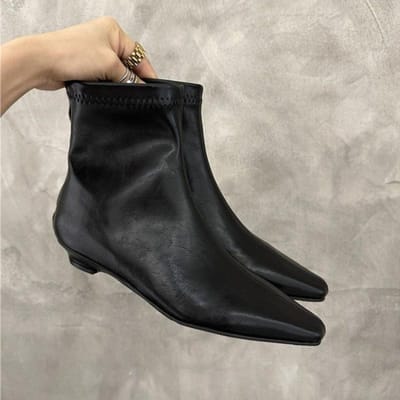 Dames Enkellaarzen Platte Schoenen Mode Puntige Neus Schoenen Designer Chelsea Laarzen Wandelen Elegante Gotische Gladiator Vrouwen Laarzen 39 black