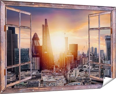 Gards Tuinposter Doorkijk Londen Stad bij Zonsopgang - 180x120 cm - Tuindoek - Tuindecoratie - Wanddecoratie buiten - Tuinschilderij