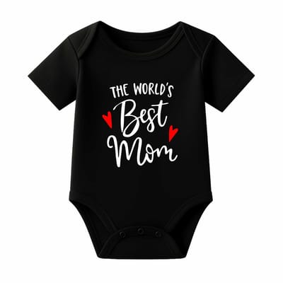 Romper met Tekst Baby – The world’s best Mom – Zwart – Korte mouw – Maat 86/92