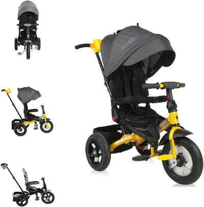 Driewieler - Loopfiets - Buiten spelen - Luchtbanden - 120 cm lang - Zwart Geel