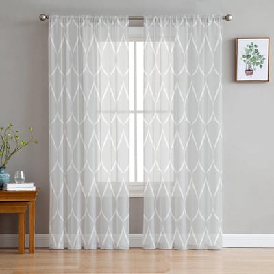 Minimalistische Druppelvormige Geometrische Grijze Tule Gordijnen voor Woonkamer Keuken Slaapkamer Transparante Tule voor Café Hotel Moderne Huisdecoratie 135W x 114H(cm)
