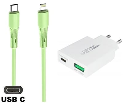 45W super snellader met 2 poorten + 1,0m USB C naar Lightning kabel. Universele PD PPS lader. Compacte GAN oplader adapter past op Apple iPhone 13, 13 Mini, 13 Pro, 13 Pro Max, iPhone 14, 14 Plus, 14 Pro, 14 Pro Max