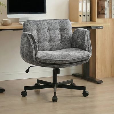 Bureaustoel - Comfortabele Draaistoel met Brede Zitting - Anti-vermoeidheid - Chenille materiaal -Voor Thuiskantoor en Make-up - Donkergrijs