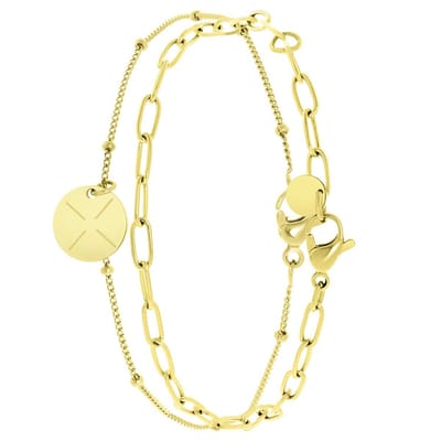 Lucardi Dames Armbanden plated met graveer disc - Staal - Armband - Cadeau voor vrouwen - 2 cm - Goudkleurig