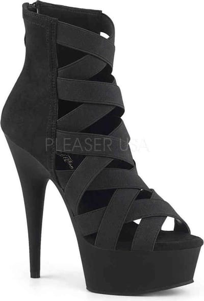 DELIGHT-600-24 (EU 36 = US 6) 6 Heel, 1 3/4 PF Criss Cross Bootie Sandal, Back Zip