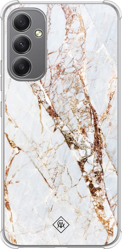 Casimoda® hoesje - Geschikt voor Samsung Galaxy A34 - Marmer Goud - Shockproof case - Extra sterk - TPU/polycarbonaat - Goudkleurig, Transparant
