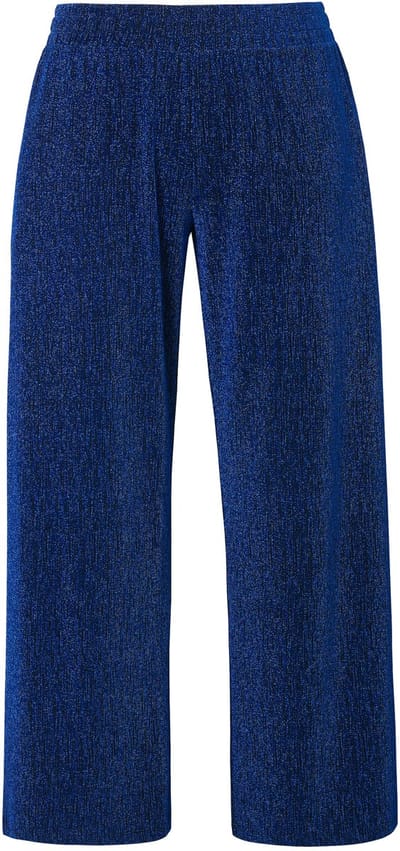 MIAMODA - Dames - Broek wijde pijpen glittereffect elastische tailleband - Koningsblauw - Maat 44