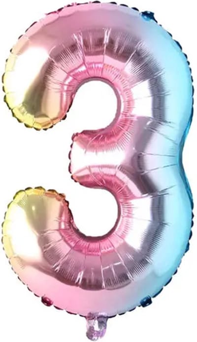 *** Grote Folieballon - 3 jaar Kleuter - 80CM - Cijferballon Verjaardag - Multicolor - Ballon - Feestdecoratie - Derde verjaardag - Regenboog ballon