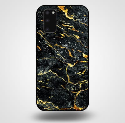 Smartphonica Telefoonhoesje voor Samsung Galaxy S20 Plus met marmer opdruk - TPU backcover case marble design - Goud Zwart geschikt voor Samsung Galaxy S20 Plus