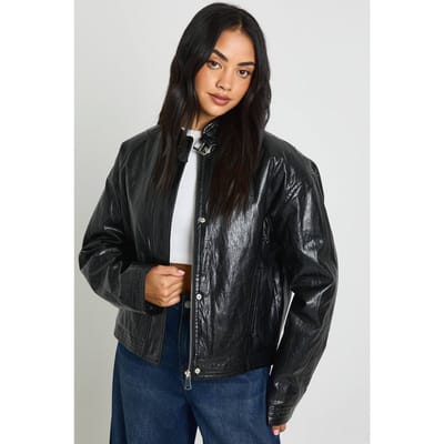 boohoo Dames Faux Leather Bomber | Black | Maat: 8