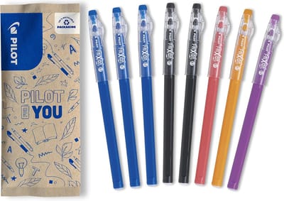 PILOT - Set van 8 FriXion Ball Stick - Uitwisbare pen - 3 blauw, 2 zwart, 1 koraal, 1 oranje, 1 paars - Medium punt