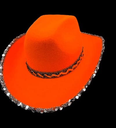 Oranje cowboyhoed met pailletten rand - western.oranje