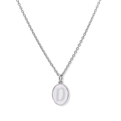 New Bling 9LA-20059-D Zilveren Ketting met Letterhangertje - D - Ovaal - 12x8,8mm - Emaille - Lila - Initiaal sieraad - Rhodium - Zilver