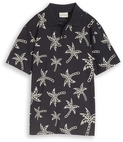 Tom Tailor - Poloshirt met palmbomen - Maat 152 - grey white sketched palm trees