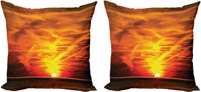 ABAKUHAUS Landschap Kussenhoes Set (2 stuks), Zonsondergang boven de Zee, 50 cm, Oranje