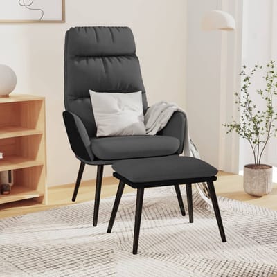 vidaXL - Relaxstoel - met - voetenbank - stof - en - kunstleer - donkergrijs