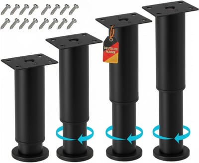 Set van 4 Verstelbare Metalen Meubelpoten Zwart (200-370 mm) - Ideaal voor Kast, Bank en Bed