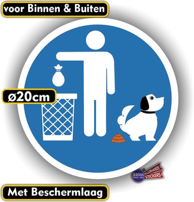 Jerma - Hondenpoep opruimen - Sticker - Ø 20 cm - Vinyl - Zelfklevend - Weerbestendig - Krasvrij