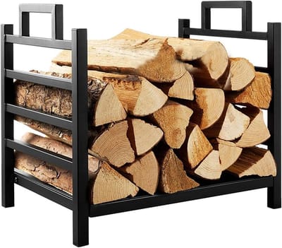 Houten Stapelrek - Brandhouthouder - Opslag Buiten - Smeedijzeren Constructie - 45x31x40 cm - Zwart