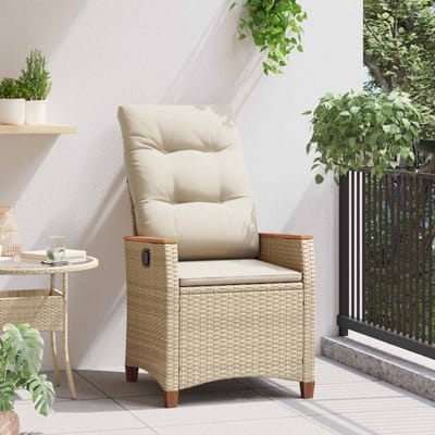 vidaXL - Ligstoel - voor - Tuin - met - kussen - Beige - en - Crème - 64 - x - 57,5 - x - 112 - cm