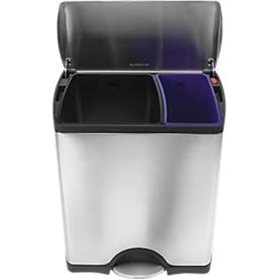 Simplehuman Klassieke Rechthoekige Pedaalemmer - 46 Liter - met twee compartimenten (30/16) - Geborsteld RVS