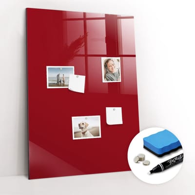 Tulup Whitebord - Kleur Rood Magneetbord - 70 cm x 100 cm - Magneetbord Design - Minimalistisch Prikbord - Magnetisch Memobord - Organiseer Je Bureau - Gratis 5 Sterke Magneten + Whiteboard Marker & Wisser - Magnetisch Bord Kind - Magneetbord Foto