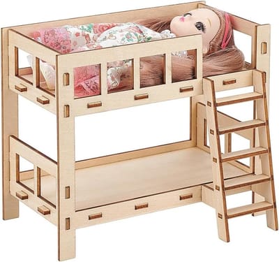 Poppen Stapelbed - Houten Poppenhuis Meubel - Poppenhuis Inrichten - Eenvoudig te Monteren - 170 x 90 x 140 mm