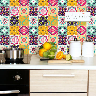 Zelfklevende tegelmuurstickers voor keuken en badkamer - 9 cementtegelstickers (Celsus-stijl) - 9 stickers, 10x10 cm