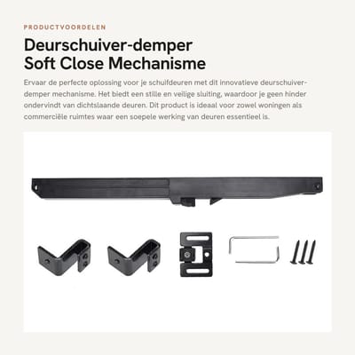 Dailygoods- Deurschuiver - Zwart Stalen Demper - 31 x 1,9 x 2,2 cm - Instelbare Buffer - Soft Close Mechanisme - Geruisloos en Veilig - Schuifdeurmechanisme