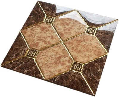 Porseleinen Vloertegel - Marmerlook Tegel - Interieur Decoratie - Gouden Geometrische Inlay - 30x30 cm - Bruin