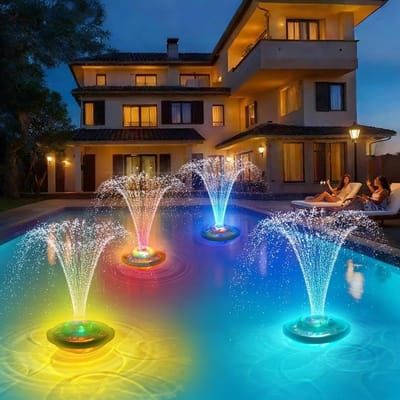 KZQ Oplaadbare Drijvende Zwembadfontein Met Afstandsbediening En Led 5 Lichtstanden En 5 Sproeistanden 3600 Mah