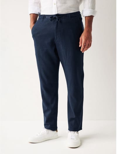 Next - Heren - Broek van linnen-viscosemix met trekkoord - Blauw