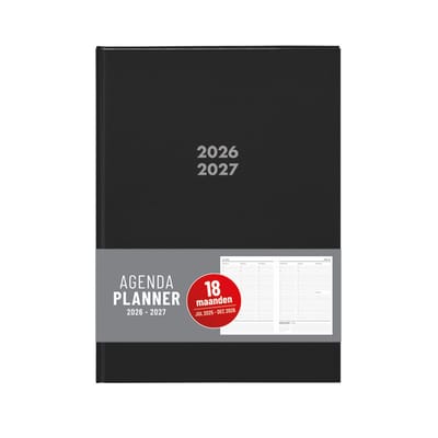 SOHO - Planner A5 - Jaar 26/27 - 18 maanden - 1 week op 2 pagina`s - Inclusief Leeslint + Elastiek - Black - 22x16cm