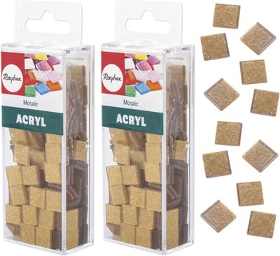 Rayher Mozaiek steentjes/tegeltjes - 410x stuks - goud - 1 x 1 cm - Mozaieken maken - Kunststof