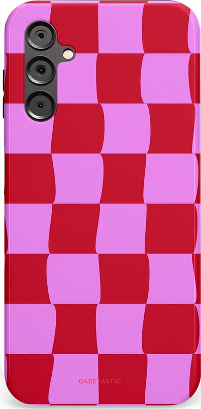 Casetastic hoesje geschikt voor Samsung Galaxy A14 (2023) 5G / Samsung Galaxy A14 (2023) 4G - Dubbellaagse bescherming - Dansend Ruitje - Fashion Case - Rood Lavendel Roze