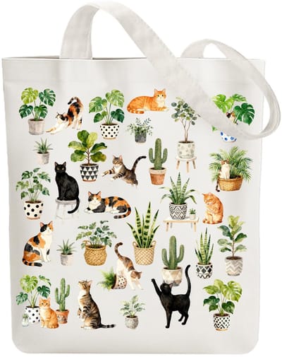 Tote Bag voor dames, bedrukte canvas tas, herbruikbaar, katoen, schattige dieren, boodschappentassen, 38 x 40 cm breed, wit, canvas draagtas voor winkelen, geschenken