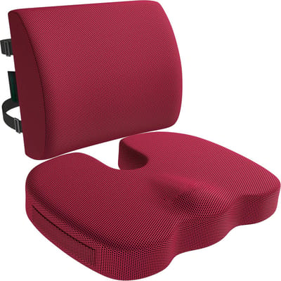 Groot Ergonomisch Zitkussen en Lendensteun met Memory Foam - Antislip Ontwerp voor Bureaustoel, Gamingstoel en Autostoel - Ideaal voor Langdurig Zitten - Rode Kleur